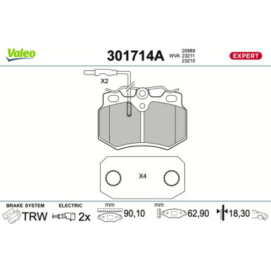 Valeo Bremsbelagsatz, Scheibenbremse EXPERT 301714A