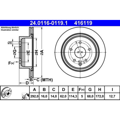 ATE | Bremsensatz, Scheibenbremse | 24.0116-0119.1 + 13.0460-5843.2