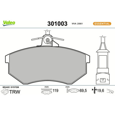 Valeo | Bremsbelagsatz, Scheibenbremse | 301003