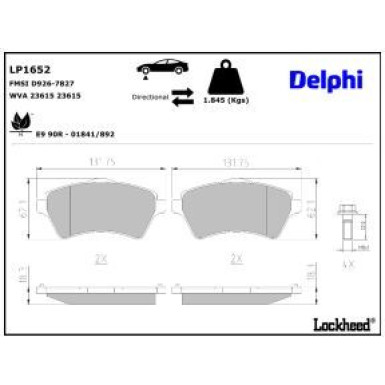 Delphi Bremsbelagsatz, Scheibenbremse LP1652