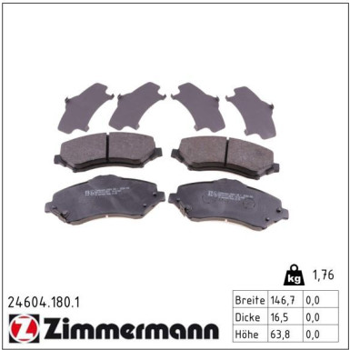 Zimmermann Bremsbelagsatz, Scheibenbremse 24604.180.1