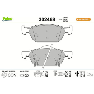 Valeo Bremsbelagsatz, Scheibenbremse ESSENTIAL 302468