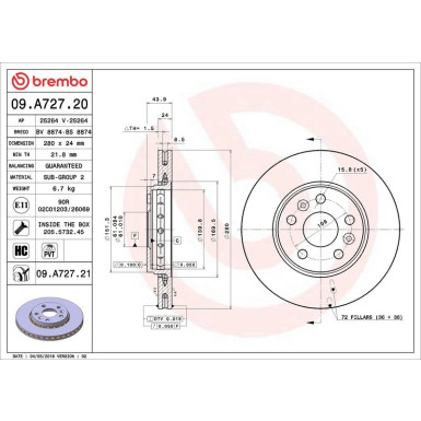 09.A727.21 Bremsscheibe PRIME LINE - UV Coated