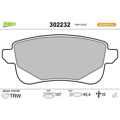 Valeo | Bremsbelagsatz, Scheibenbremse | 302232