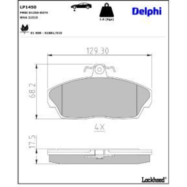 Delphi Bremsbelagsatz, Scheibenbremse LP1450