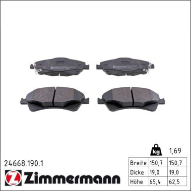 Zimmermann Bremsbelagsatz, Scheibenbremse 24668.190.1