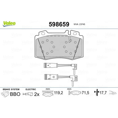 Valeo | Bremsbelagsatz, Scheibenbremse | 598659