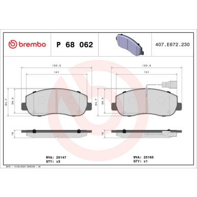 Brembo Bremsbelagsatz, Scheibenbremse PRIME LINE P 68 062