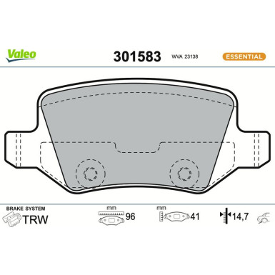 Valeo Bremsbelagsatz, Scheibenbremse ESSENTIAL 301583