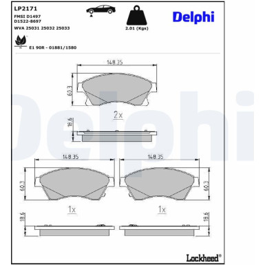 Delphi | Bremsbelagsatz, Scheibenbremse | LP2171