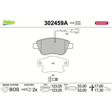 Valeo Bremsbelagsatz, Scheibenbremse EXPERT 302459A