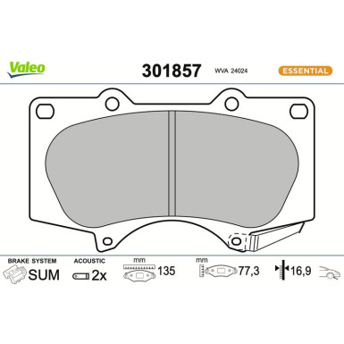 Valeo Bremsbelagsatz, Scheibenbremse ESSENTIAL 301857