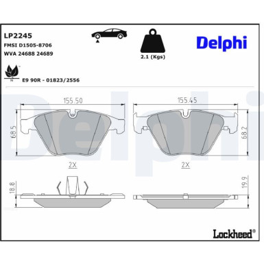 Delphi | Bremsbelagsatz, Scheibenbremse | LP2245