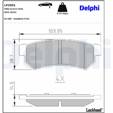 Delphi | Bremsbelagsatz, Scheibenbremse | LP2502