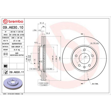 Brembo Bremsscheibe PRIME LINE - UV Coated 09.A630.11