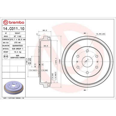 Brembo Bremstrommel ESSENTIAL LINE 14.C011.10