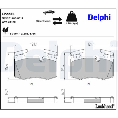 Delphi | Bremsbelagsatz, Scheibenbremse | LP2235 Delphi | Bremsbelagsatz, Scheibenbremse | LP2235