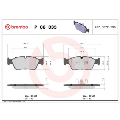 Brembo Bremsbelagsatz, Scheibenbremse PRIME LINE P 06 035