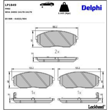 Delphi Bremsbelagsatz, Scheibenbremse LP1849