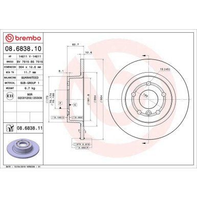 Brembo Bremsscheibe PRIME LINE - UV Coated 08.6838.11