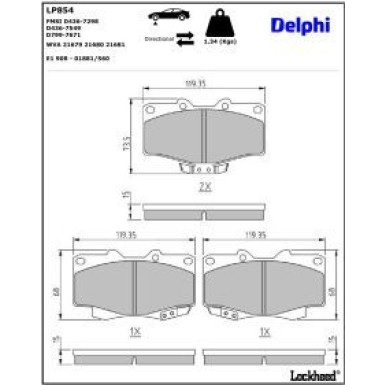Delphi Bremsbelagsatz, Scheibenbremse LP854