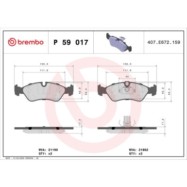 Brembo Bremsbelagsatz, Scheibenbremse PRIME LINE P 59 017