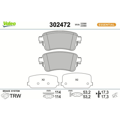 Valeo | Bremsbelagsatz, Scheibenbremse | 302472