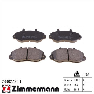 Zimmermann Bremsbelagsatz, Scheibenbremse 23302.180.1