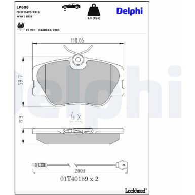Delphi | Bremsbelagsatz, Scheibenbremse | LP608