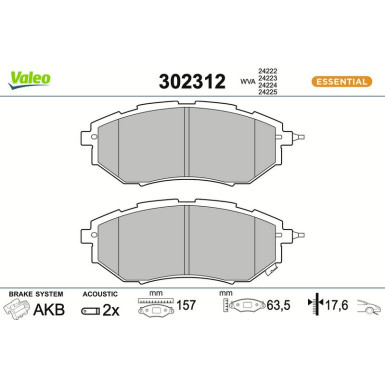 Valeo Bremsbelagsatz, Scheibenbremse ESSENTIAL 302312