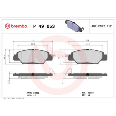 Brembo Bremsbelagsatz, Scheibenbremse PRIME LINE P 49 053