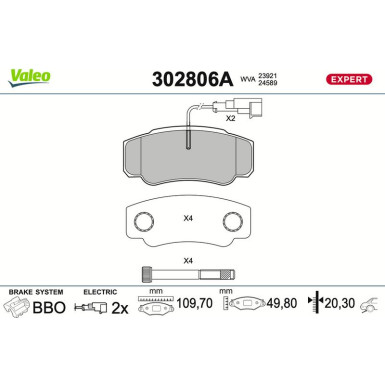 Valeo | Bremsbelagsatz, Scheibenbremse | 302806A Valeo | Bremsbelagsatz, Scheibenbremse | 302806A