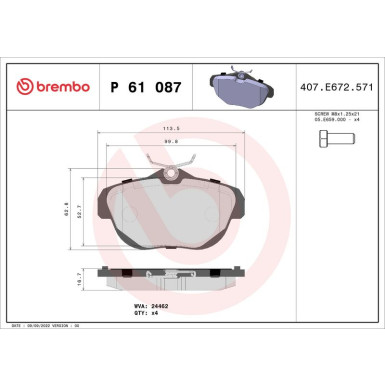 Brembo Bremsbelagsatz, Scheibenbremse PRIME LINE P 61 087