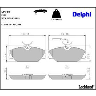 Delphi Bremsbelagsatz, Scheibenbremse LP788