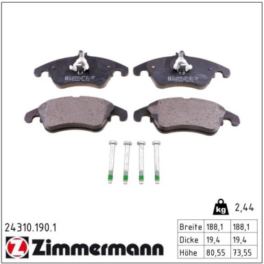 Zimmermann Bremsbelagsatz, Scheibenbremse 24310.190.1