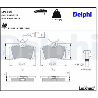 Delphi | Bremsbelagsatz, Scheibenbremse | LP1556