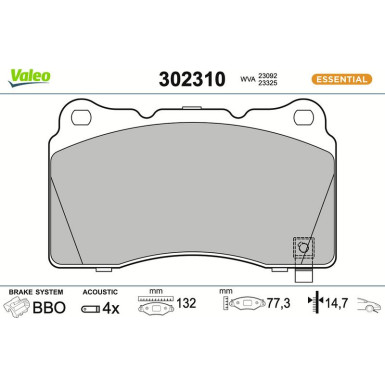 Valeo Bremsbelagsatz, Scheibenbremse ESSENTIAL 302310