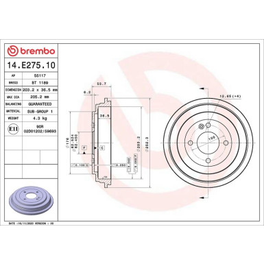Brembo Bremstrommel ESSENTIAL LINE 14.E275.10 Brembo Bremstrommel ESSENTIAL LINE 14.E275.10
