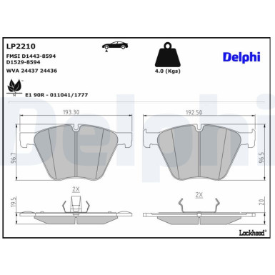 Delphi | Bremsbelagsatz, Scheibenbremse | LP2210 Delphi | Bremsbelagsatz, Scheibenbremse | LP2210