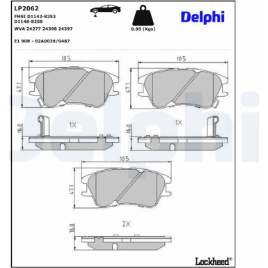 Delphi | Bremsbelagsatz, Scheibenbremse | LP2062