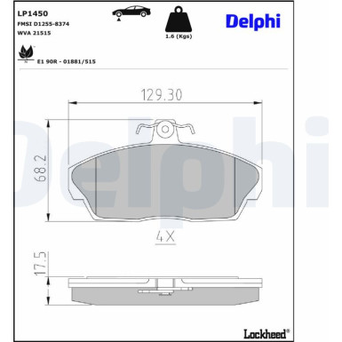 Delphi | Bremsbelagsatz, Scheibenbremse | LP1450