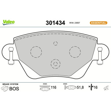 Valeo Bremsbelagsatz, Scheibenbremse ESSENTIAL 301434