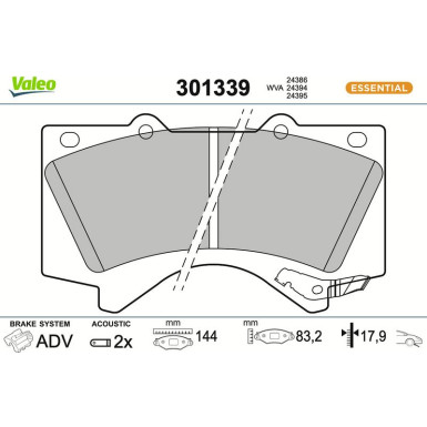 Valeo | Bremsbelagsatz, Scheibenbremse | 301339