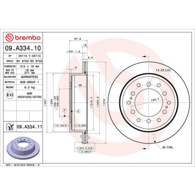 09.A334.11 Bremsscheibe PRIME LINE - UV Coated