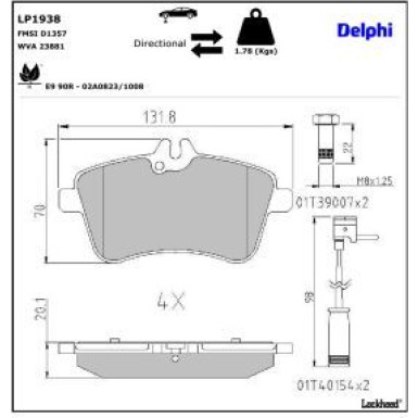 Delphi Bremsbelagsatz, Scheibenbremse LP1938