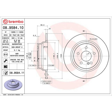 Brembo Bremsscheibe PRIME LINE - UV Coated 08.9584.11 Brembo Bremsscheibe PRIME LINE - UV Coated 08.9584.11