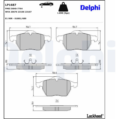 Delphi | Bremsbelagsatz, Scheibenbremse | LP1687