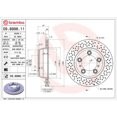 09.8998.11 Bremsscheibe PRIME LINE - UV Coated