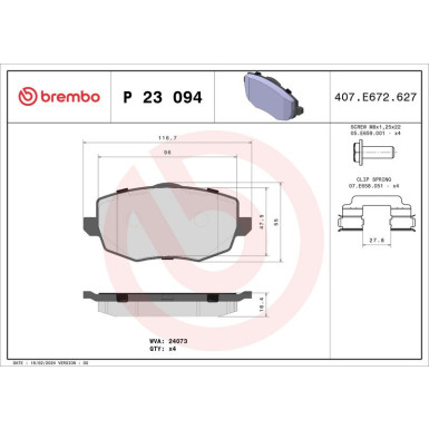 P 23 094 Bremsbelagsatz, Scheibenbremse PRIME LINE