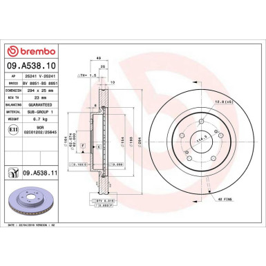 Brembo Bremsscheibe PRIME LINE - UV Coated 09.A538.11